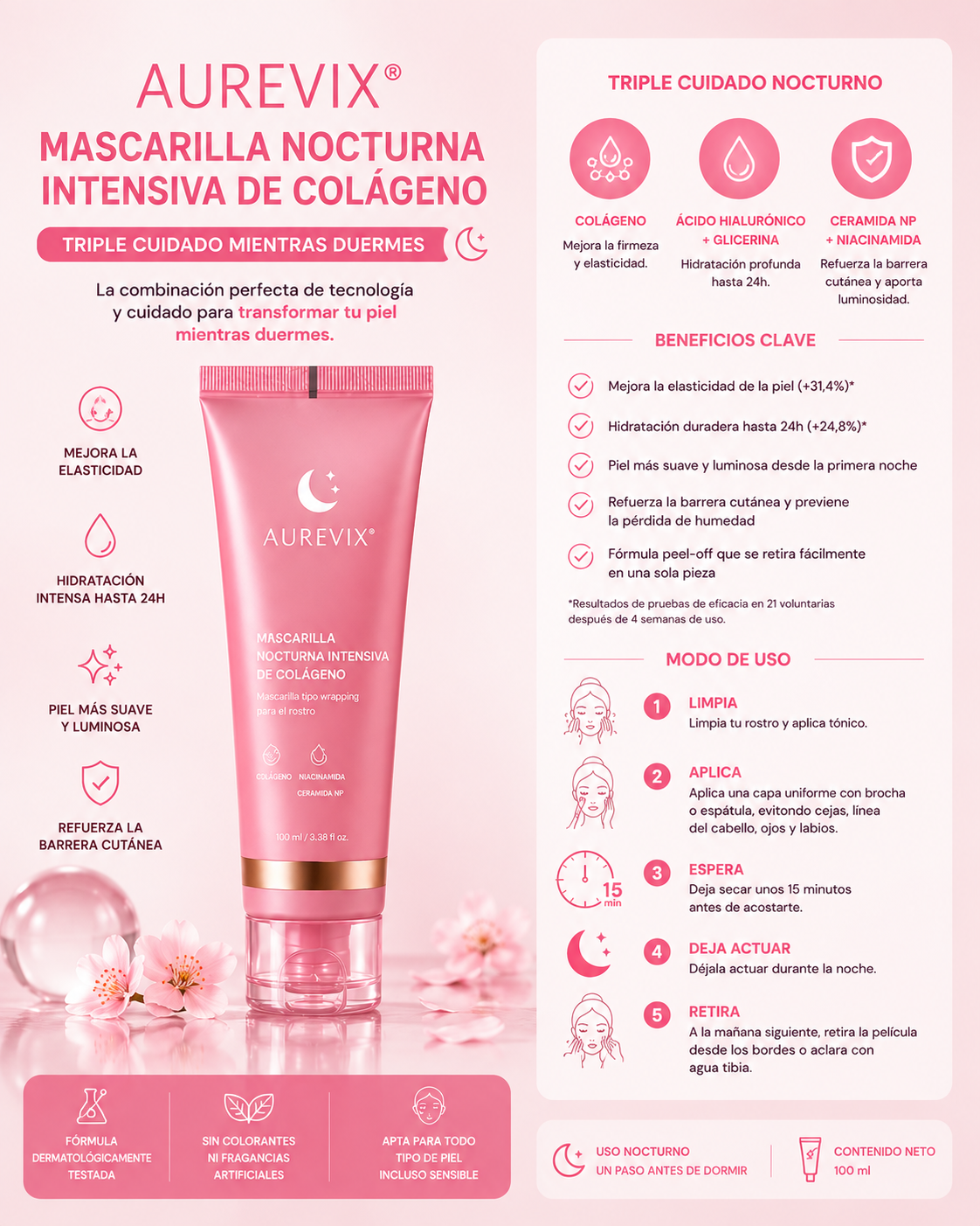 Aurevix® Mascarilla Nocturna Intensiva de Colágeno